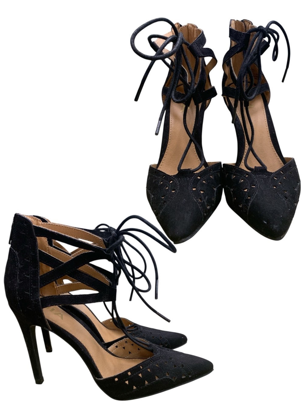MIA Black Suede Pointed Lace-Up Stiletto Heels S6